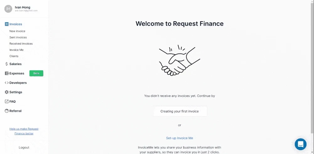 screenshot of Request Finance